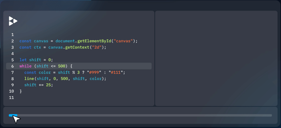 A debugging tool that shows the code on its left and the output on its right and a play track on the bottom like a video player where you can go back and forth in time through the code